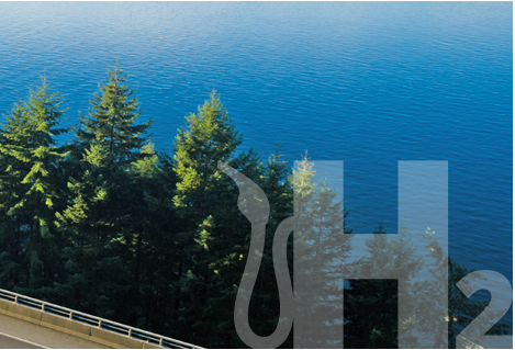 Roadside view with H2 text in the style of a fuel pump